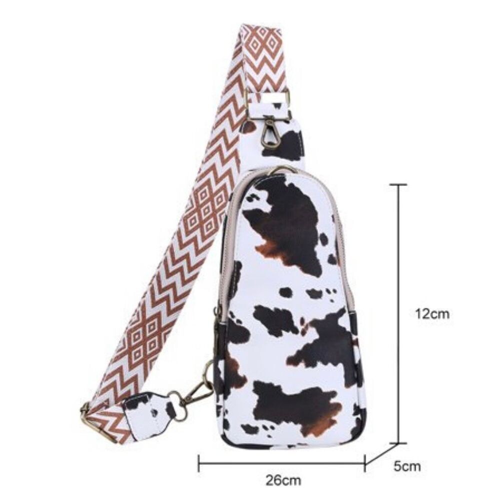 Brand New Ladies Boho Cow Print Leather Sling Bag Purse With Adjustable Strap - Picture 4 of 7